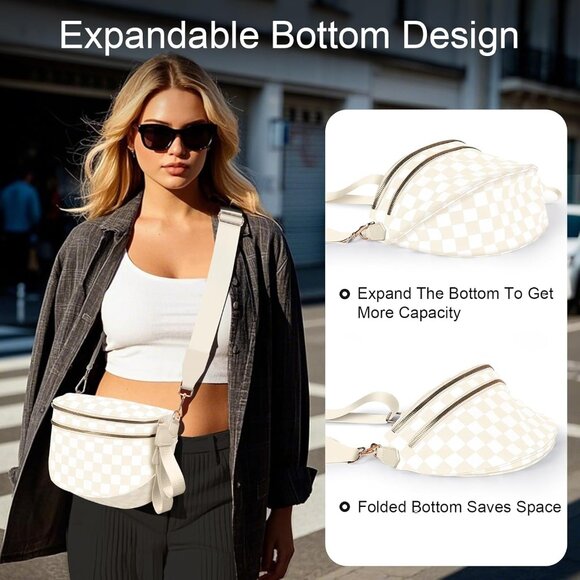 Versatile Checkered Crossbody Bag with Expandable Bottom - Stylish & Practical - Picture 3 of 7